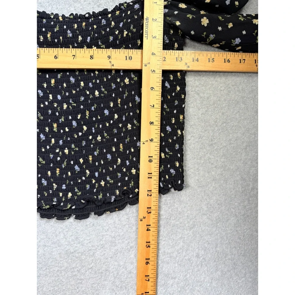 Reformation Pinto Smocked Top Womens Size Medium Black Ditsy Floral Puff Sleeve